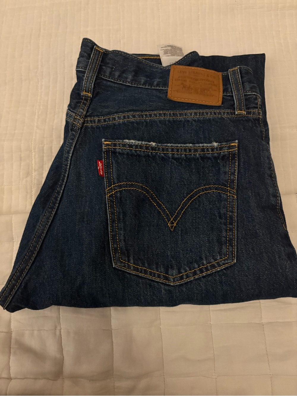 Levi's Dark Blue Straight Leg Jeans with Tan Patch